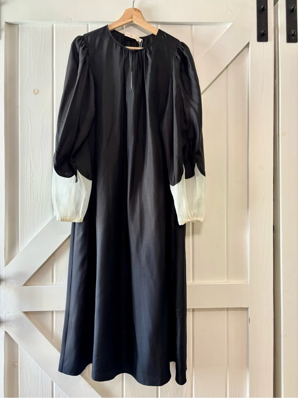 Tory Burch Scalloped Sleeve Silk Midi Dress Black Ivory White Luxury NWT 8